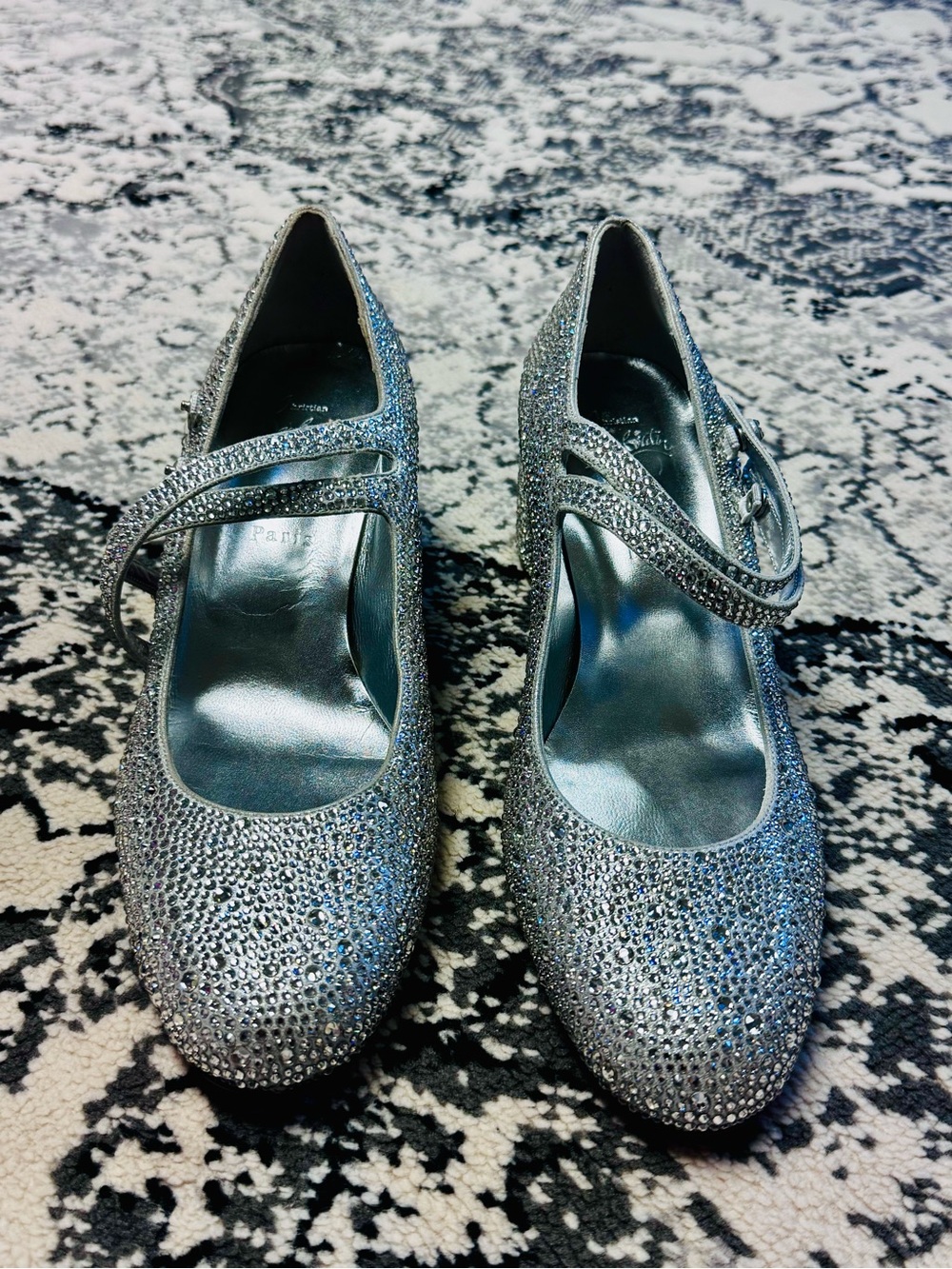 NWT!!! Christian Louboutin Silver Crystal Block Heel Pumps Sz 41/11 - Picture 5 of 6